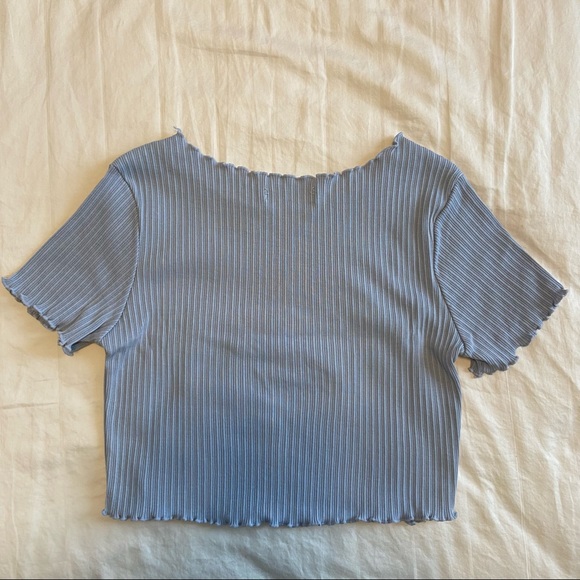NWT Cropped Blue Ribbed Ruffle Shirt - Picture 3 of 3
